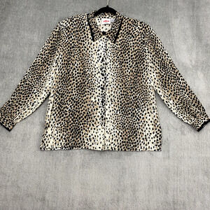 Alia Womens Top‎ Cheetah Print Button Down 14P Mob Wife Animal Cat-Lovers VTG